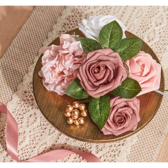 29 piece | Dusty Rose Nude Mixed Floral Roses Mauve White Flowers Peony Wedding - Picture 3 of 4